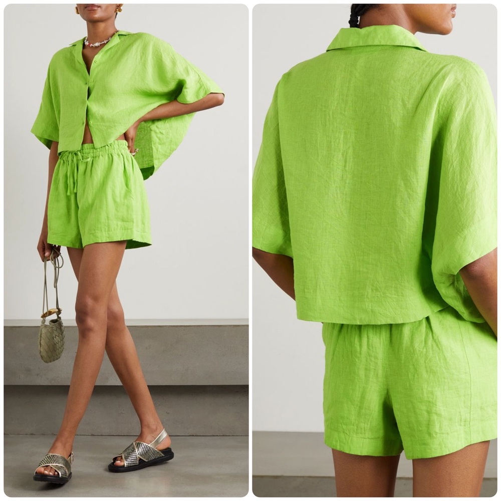 New! Apiece Apart Serra Lime Green Linen Button Down Shirt 💚 XS
